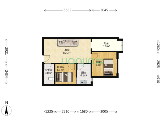 金寓 2室1厅1卫 57平方