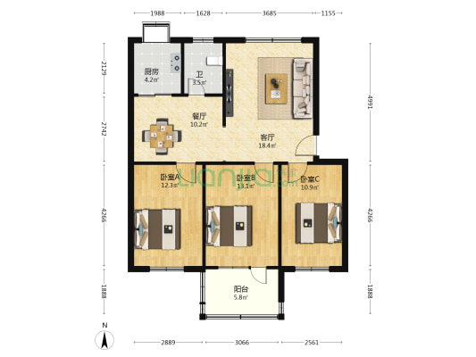 石家庄果树研究所宿舍 3室2厅1卫 93平方