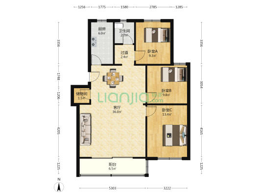 外经委宿舍 3室1厅1卫 105平方