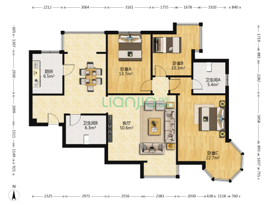 良志·嘉年华 3室1厅2卫 155平方