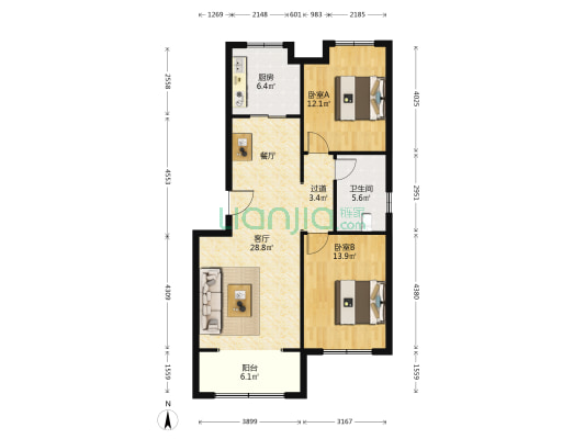 大元华府 2室1厅1卫 95平方