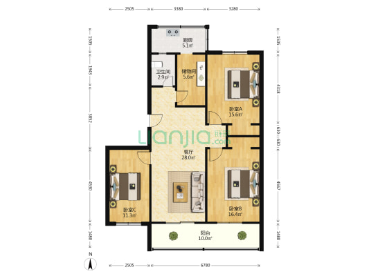 郑州市建委颖河路家属院 3室1厅1卫 120平方