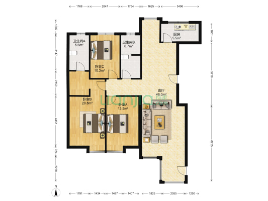 桃源公馆 3室1厅2卫 157平方
