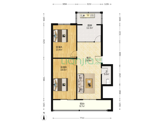 福安家园 2室1厅1卫 90平方