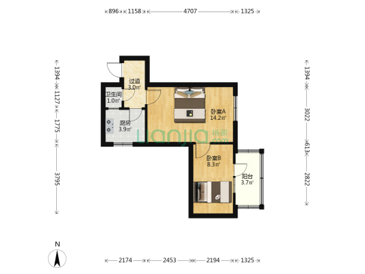 解放路 2室0厅1卫 56平方