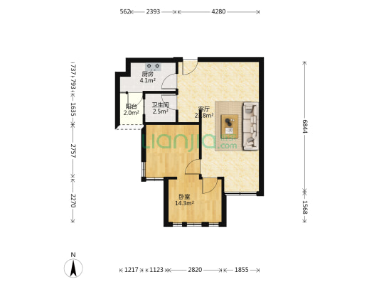 如恩岁月 1室1厅1卫 64平方