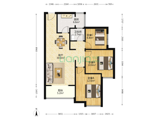 太奥青年家 3室1厅1卫 97平方