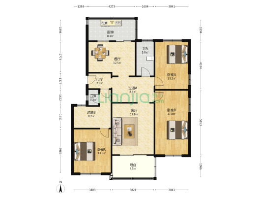 市委第一干休所 3室2厅2卫 128平方