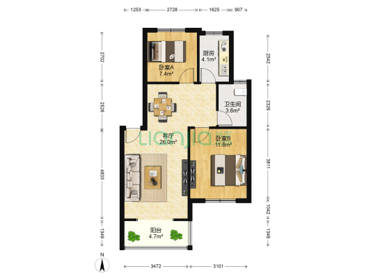 城东花园 2室1厅1卫 78平方