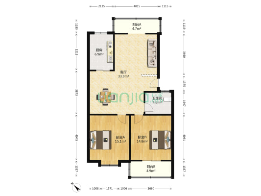 金能小区 2室1厅1卫 96平方