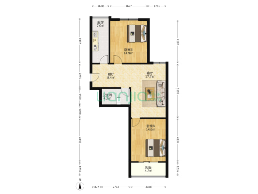 潮白佳程 2室2厅1卫 88平方