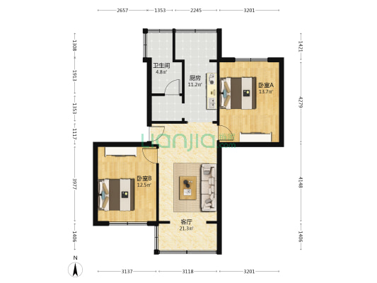 青西路2号 2室1厅1卫 72平方