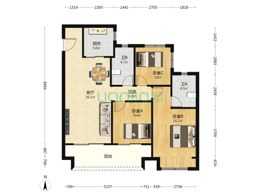 建发和玺 3室1厅2卫 113平方