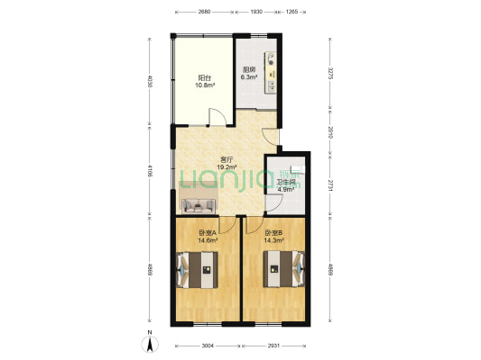 翠海花园 2室1厅1卫 68平方