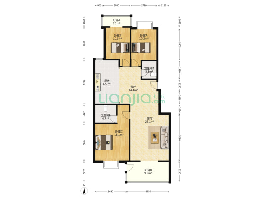 中银欧尚 3室2厅2卫 144平方