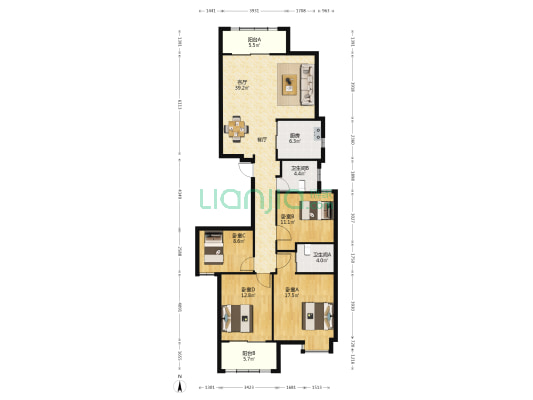 长福世家 4室1厅2卫 151平方