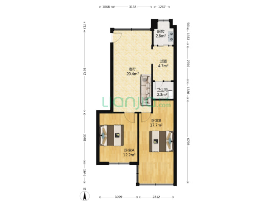 北京西路建工集团 2室1厅1卫 66平方