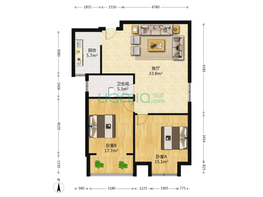宏基盛世豪庭 2室1厅1卫 100平方
