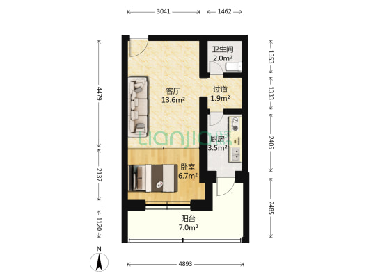 万寿路12号院 1室1厅1卫 42平方