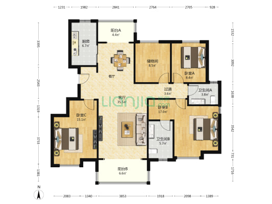 里城柳岸十里 3室1厅2卫 135平方