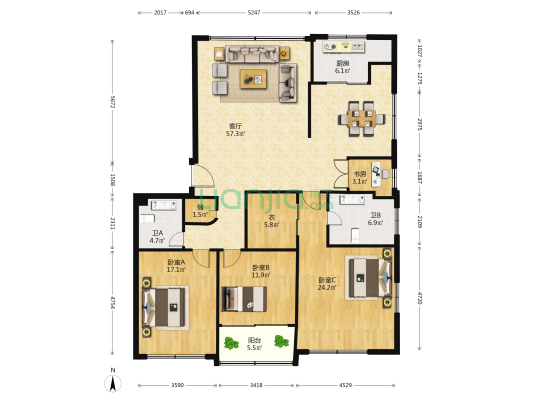 盛德路 4室1厅2卫 175平方