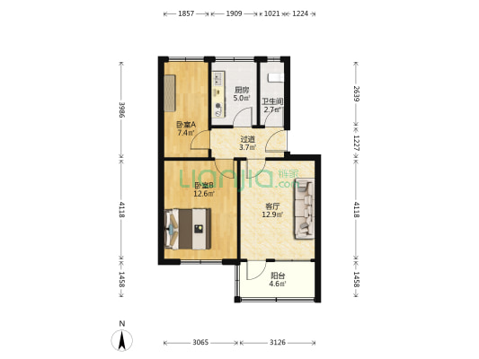 鑫诺小区 2室1厅1卫 61平方