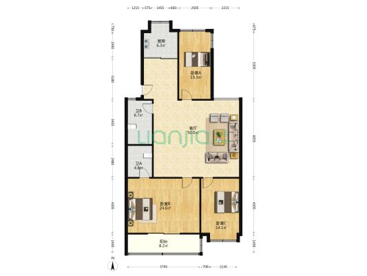 金马楼 3室1厅2卫 146平方