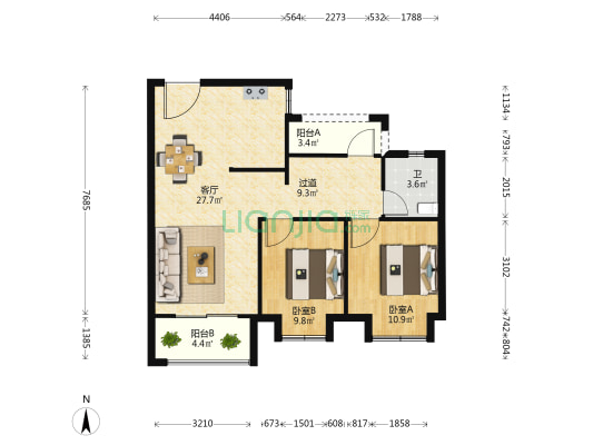 江湾四季 2室1厅1卫 95平方