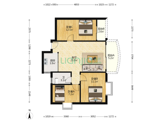 乐信豪庭 3室1厅1卫 85平方