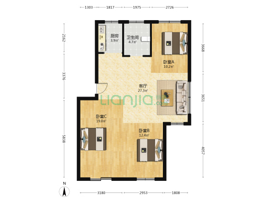 龙王溪家园 3室1厅1卫 98平方