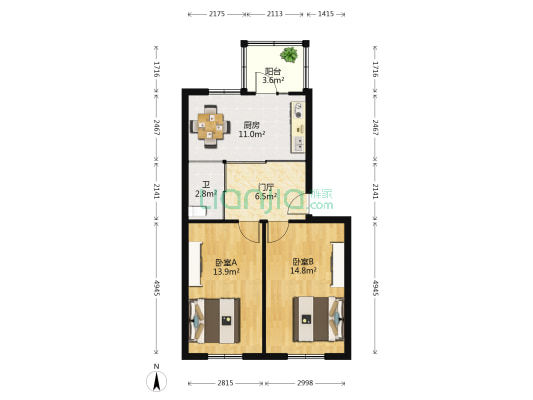 兆麟街 2室0厅1卫 63平方