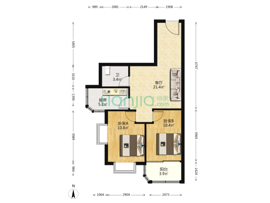 绿庭苑 2室1厅1卫 65平方