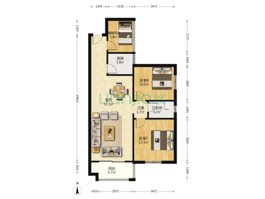 山与墅 2室1厅1卫 88平方
