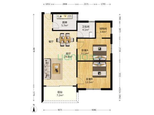 菱湖花园 2室1厅1卫 80平方