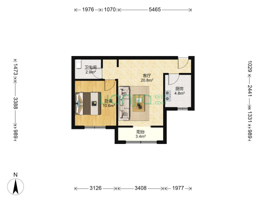 纪明家园 1室1厅1卫 53平方