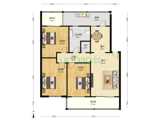 滨河小区颐宁苑南区 3室2厅2卫 138平方