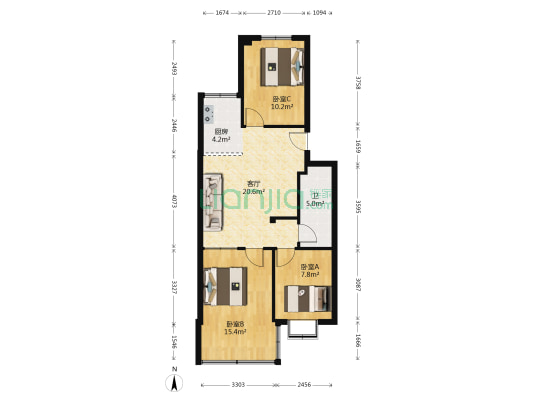 春晟花园 3室1厅1卫 78平方