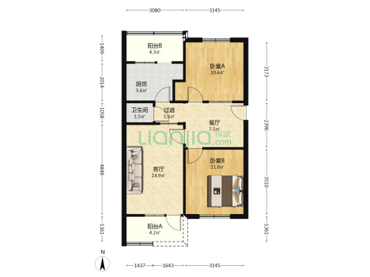 九千生活区 2室2厅1卫 71平方