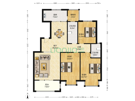 山水生态城北区 3室1厅2卫 144平方