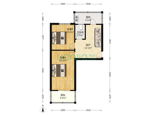 双林巷1号 2室1厅1卫 62平方