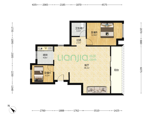 绿城明月兰庭 2室1厅1卫 90平方