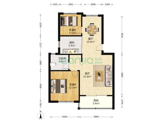 云树雅居 2室2厅1卫 81平方