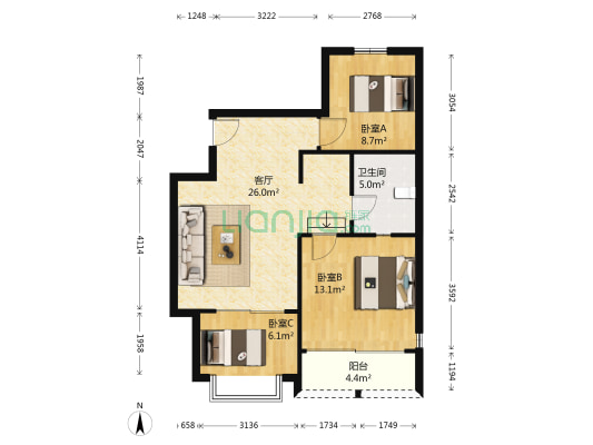 北国之春 3室1厅1卫 55平方