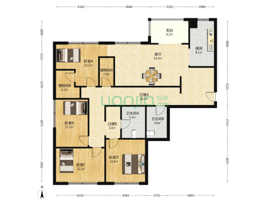 宝莲城 4室1厅2卫 192平方