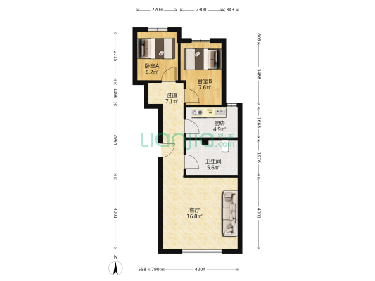 韩建·观山源墅 2室1厅1卫 69平方
