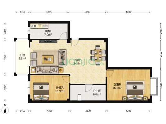 瑞安小区 2室1厅1卫 101平方