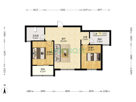 桃花岛 2室1厅1卫 86平方