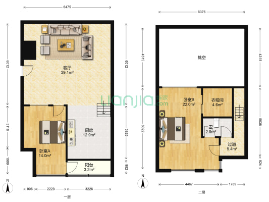 吾悦广场 2室1厅1卫 102平方