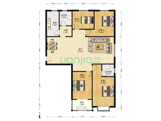 纬五路47号院 4室1厅2卫 180平方