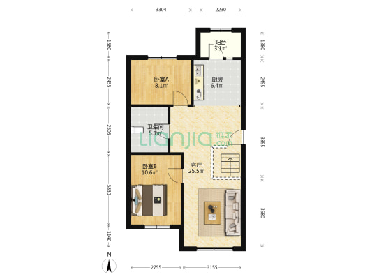 金色城邦双榆社区 2室1厅1卫 81平方